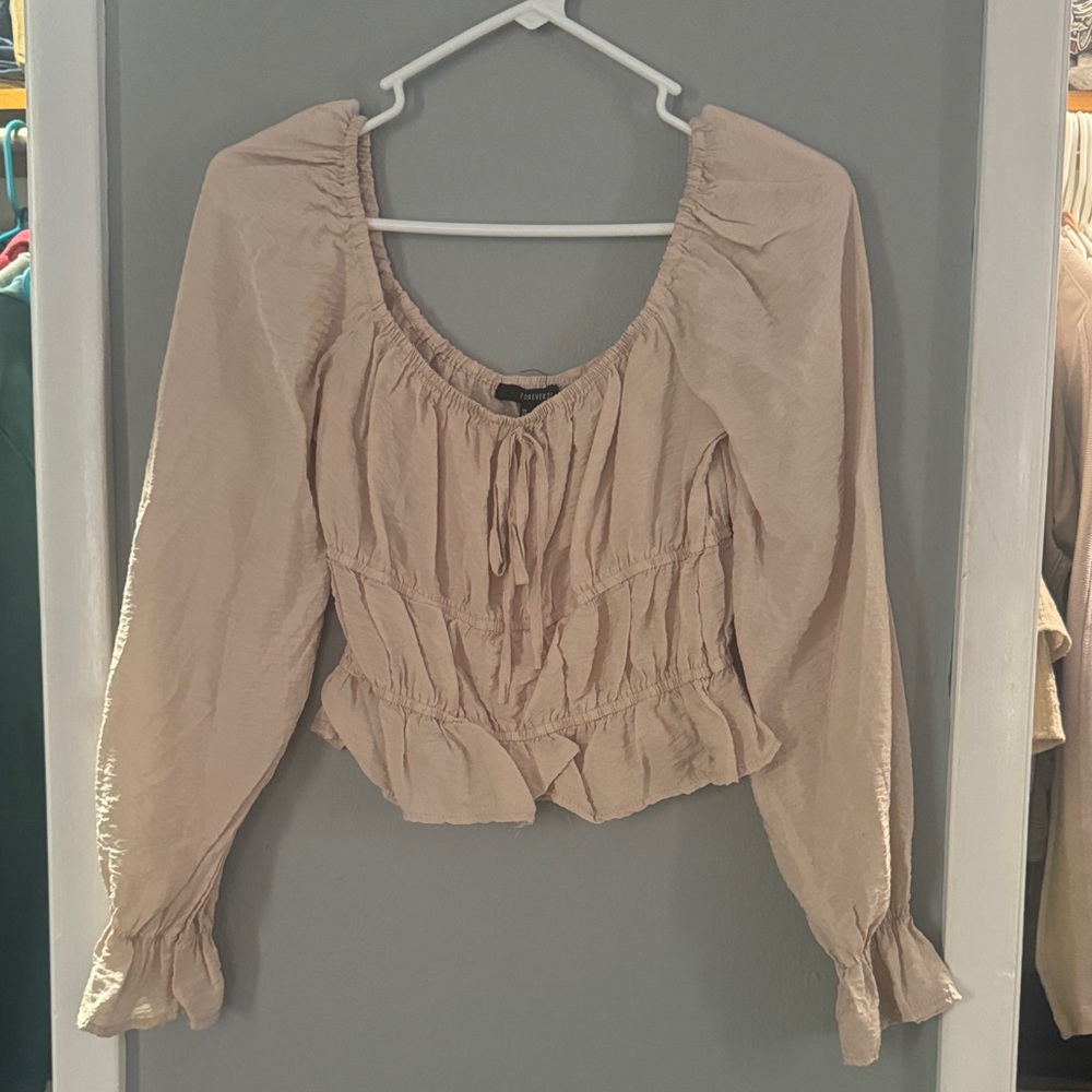Forever 21 Cream Ruched Blouse